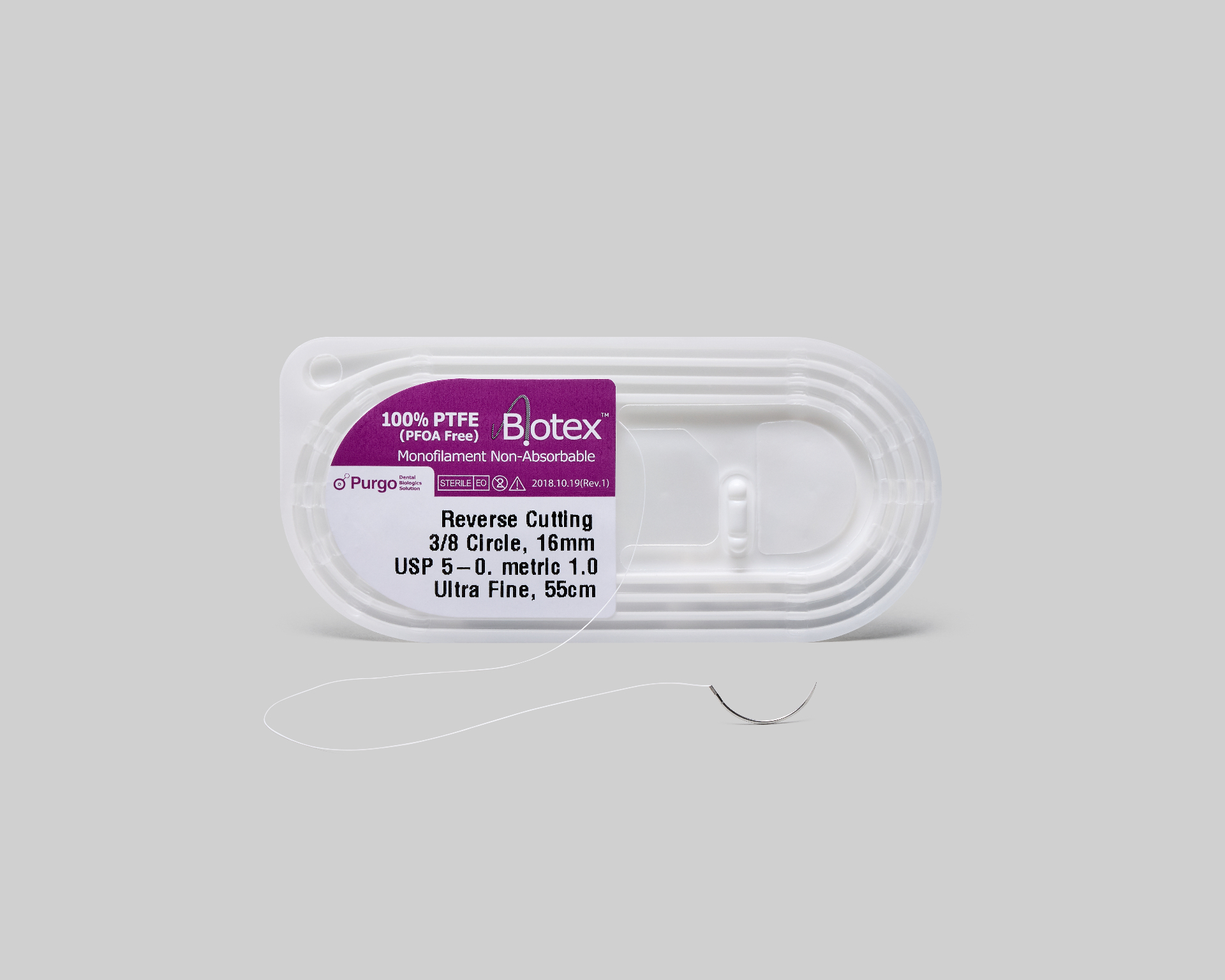 Cassete Biotex em detalhe com fio de sutura PTFE